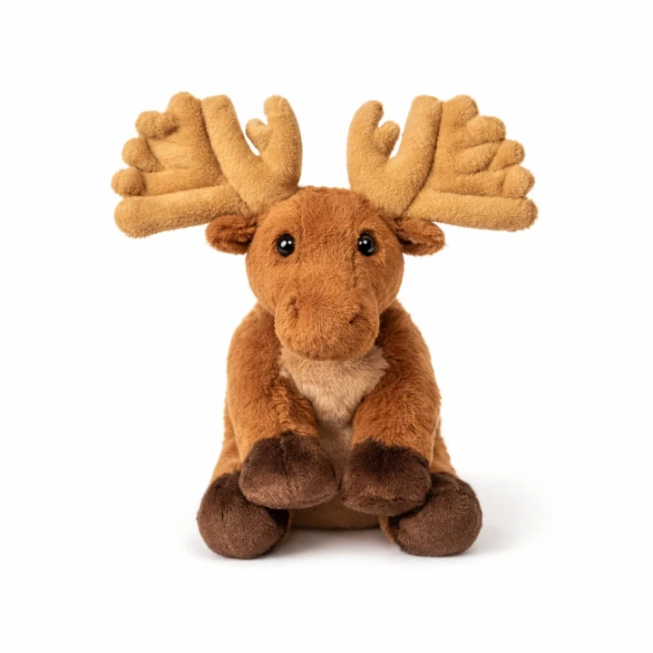 custom 6 inch plush moose with vest and printed logo