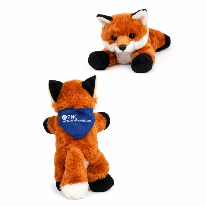 custom 8 inch plush fox with bandana and printed logo