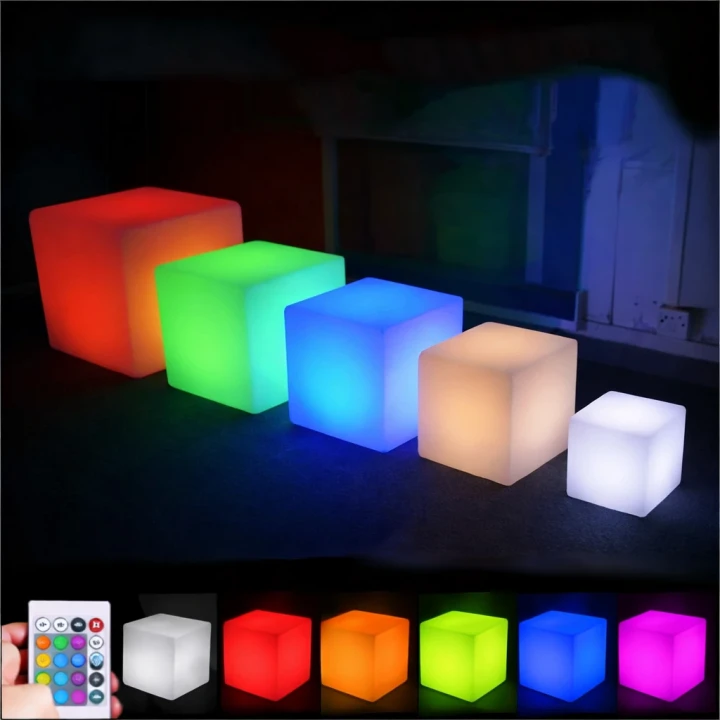 custom LED light up cube stool with printed logo