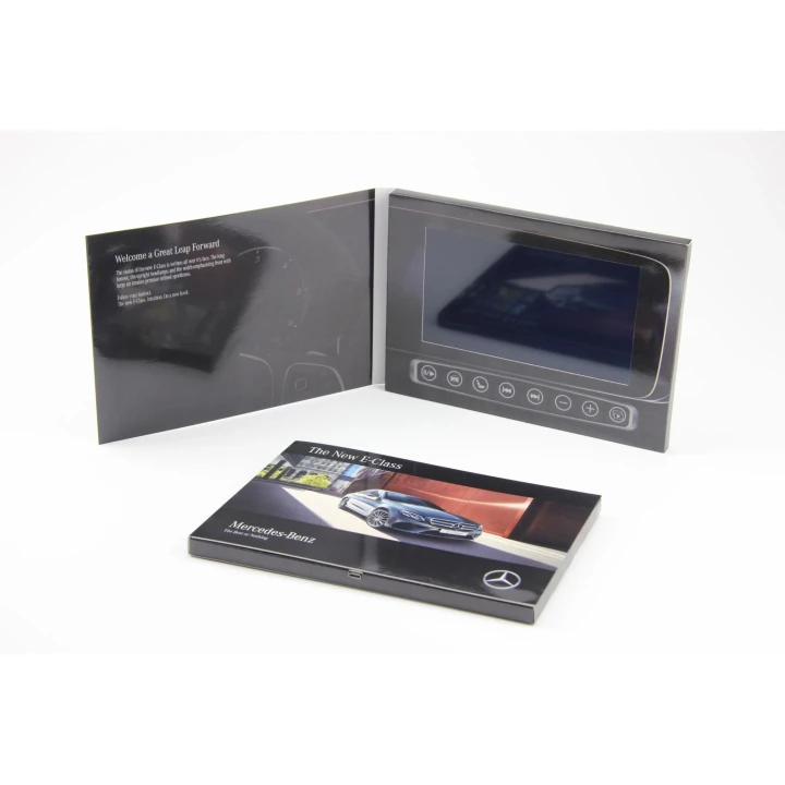 Luxury-style custom video brochure with IPS screen and printed cover, ideal for automotive marketing and high-end promotions