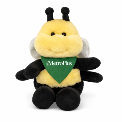 custom 10 inch plush bee with bandana and printed logo